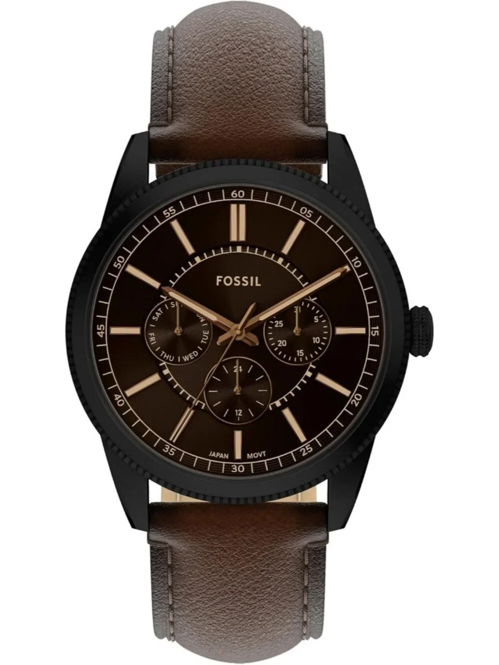 Men's Brown/Black Pearson Multifunction Leather Strap Waterproof Wrist Watch